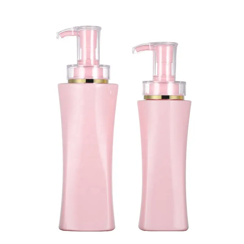 Vuoto 350ml 500 ml lozione per il corpo di lusso imballaggio doccia gel contenitore vuoto pompa quadrata cosmetica PET plastica rosa shampoo bottiglie