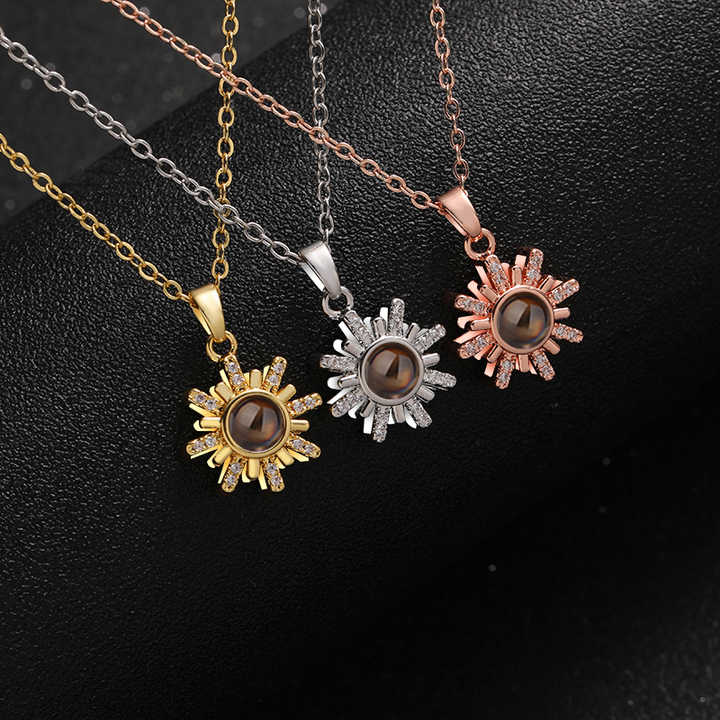 Personalized Custom Projection Photo Necklaces for Women 100 Language I love You Sunflower Pendants Commemorate Jewelry