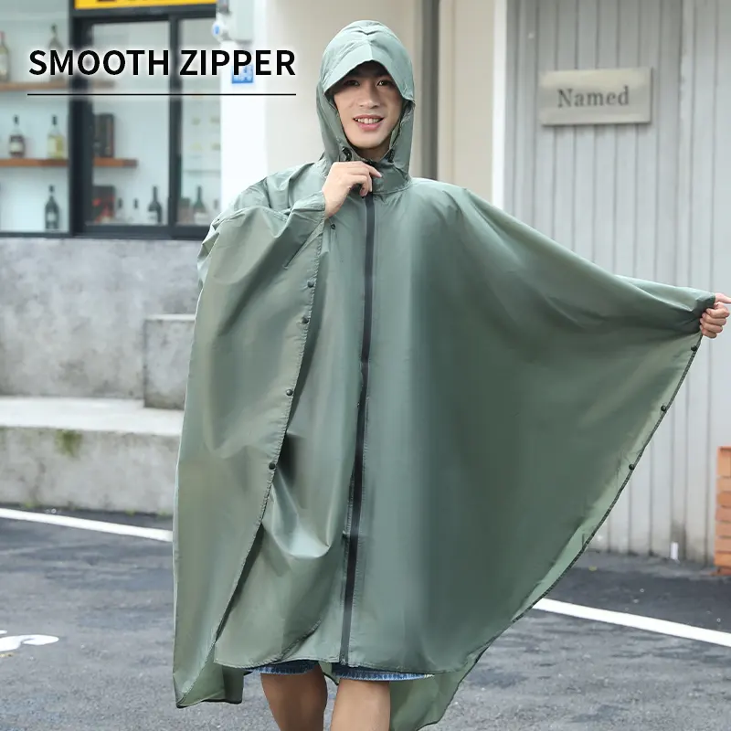 Wholesale Portable Polyester Pu Coating Waterproof Cloak Rain Poncho With Waterproof Zipper