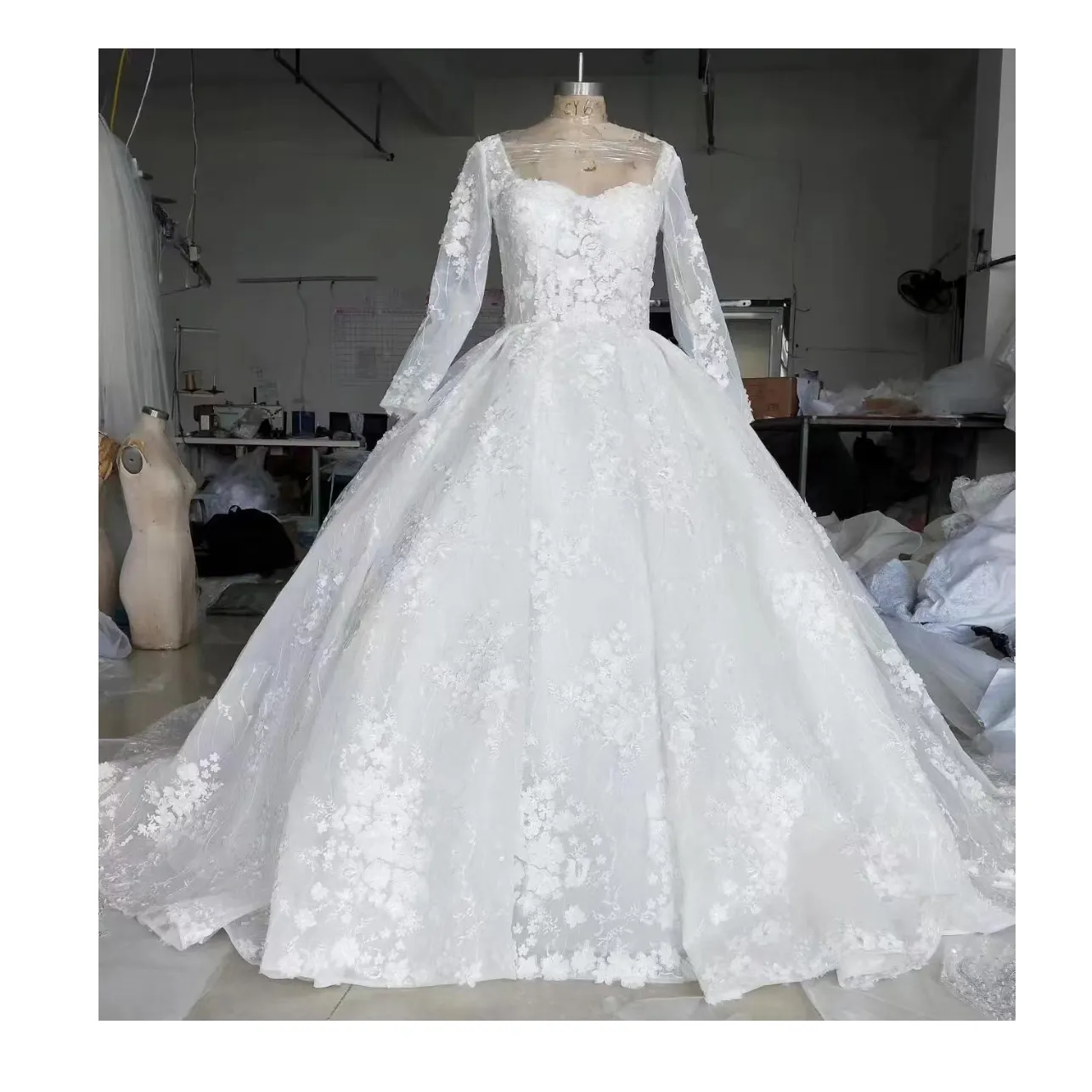 लंबी आस्तीन 100% असली फोटो बॉल गाउन राजकुमारी कस्टम बनाया शादी की पोशाक भ्रम प्रेमी वेस्टिडो डे नोविया रोबे डे सोइरी