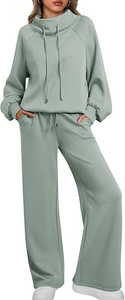 Custom Women's Fall <strong>Two</strong>-Piece Casual Suit Drawstring Sweatshirt and Broadleg Sweatpants Winter Sweatwear <strong>Set</strong> - Product Image 6