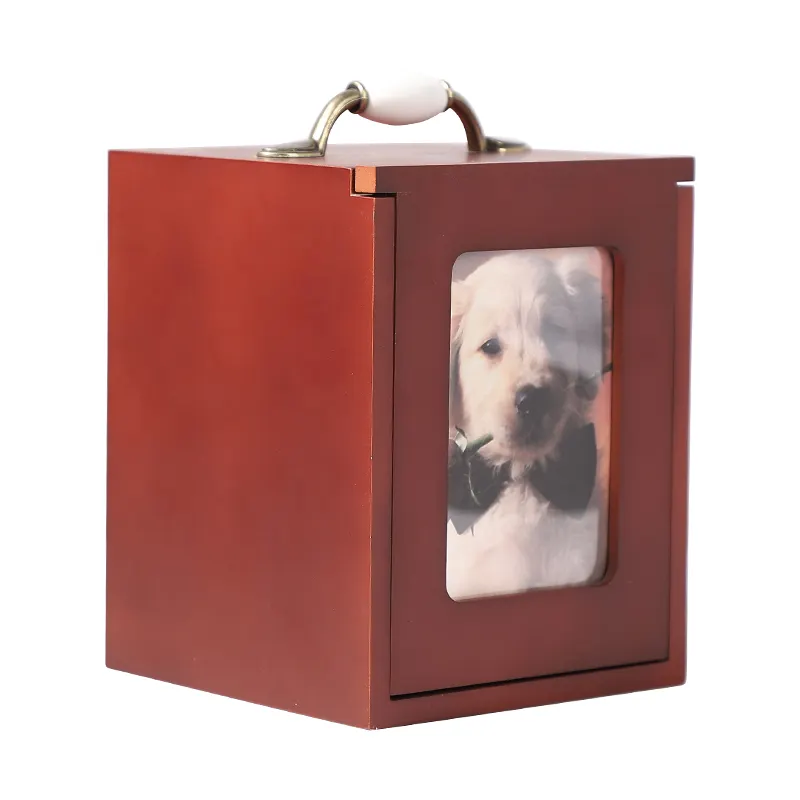 Wooden Pet Urn Frame Durable Mahogany Finish Pet Cremation Timber Urns Box Keepsake Wood Pet Urn Box For Dog or Cat
