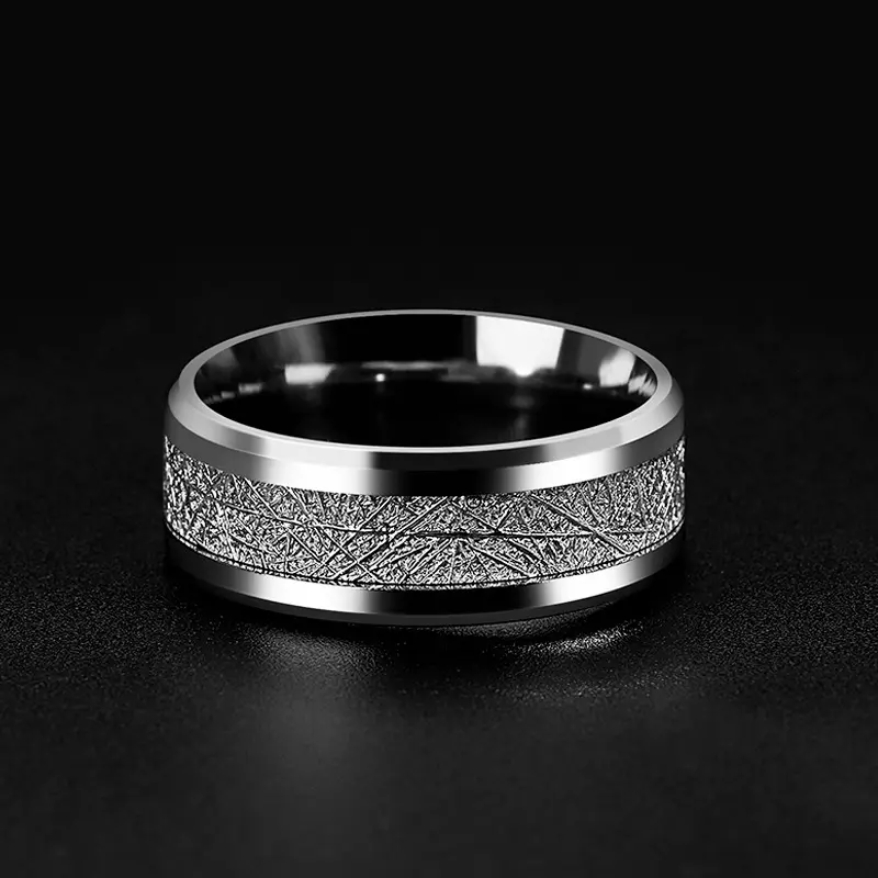 New trend titanium steel ring for men's rime pattern drop glue stainless steel leaf ring