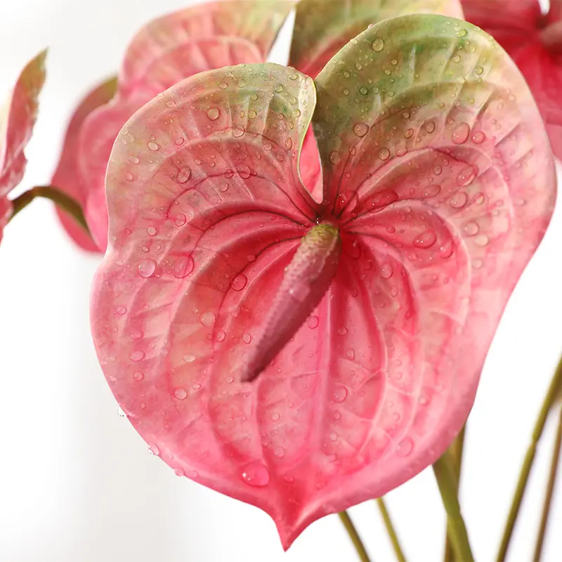 Venta directa de fábrica Sensación DE LA MANO Eva Tallo único Rosa Planta pequeña Impresión 3D Pu Grande Anthurium Flor artificial Maceta