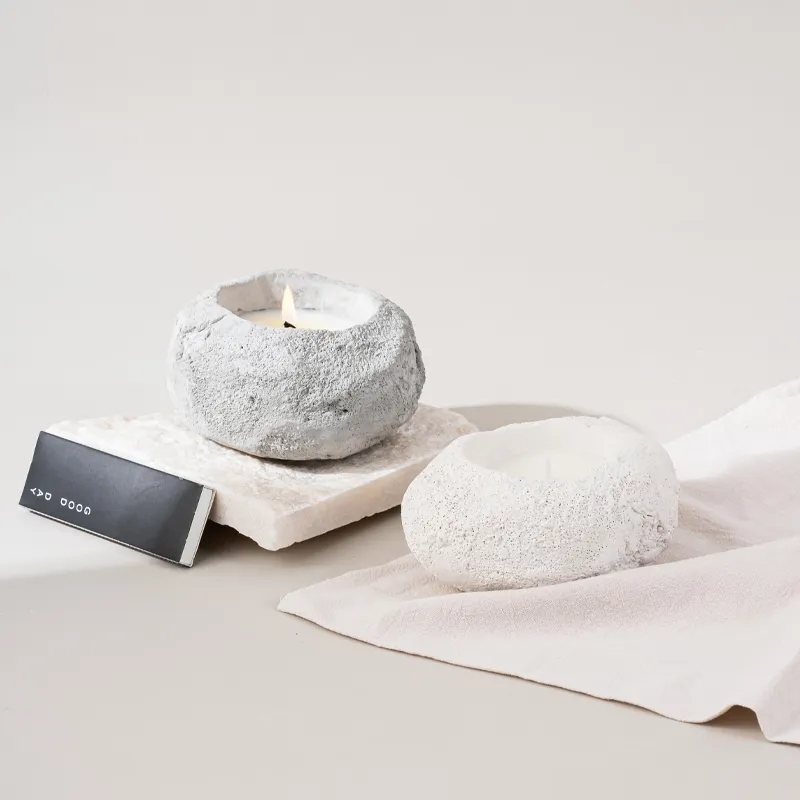 Hot selling Nordic simple customized scented candle vessels stone shape cement concrete candle jar