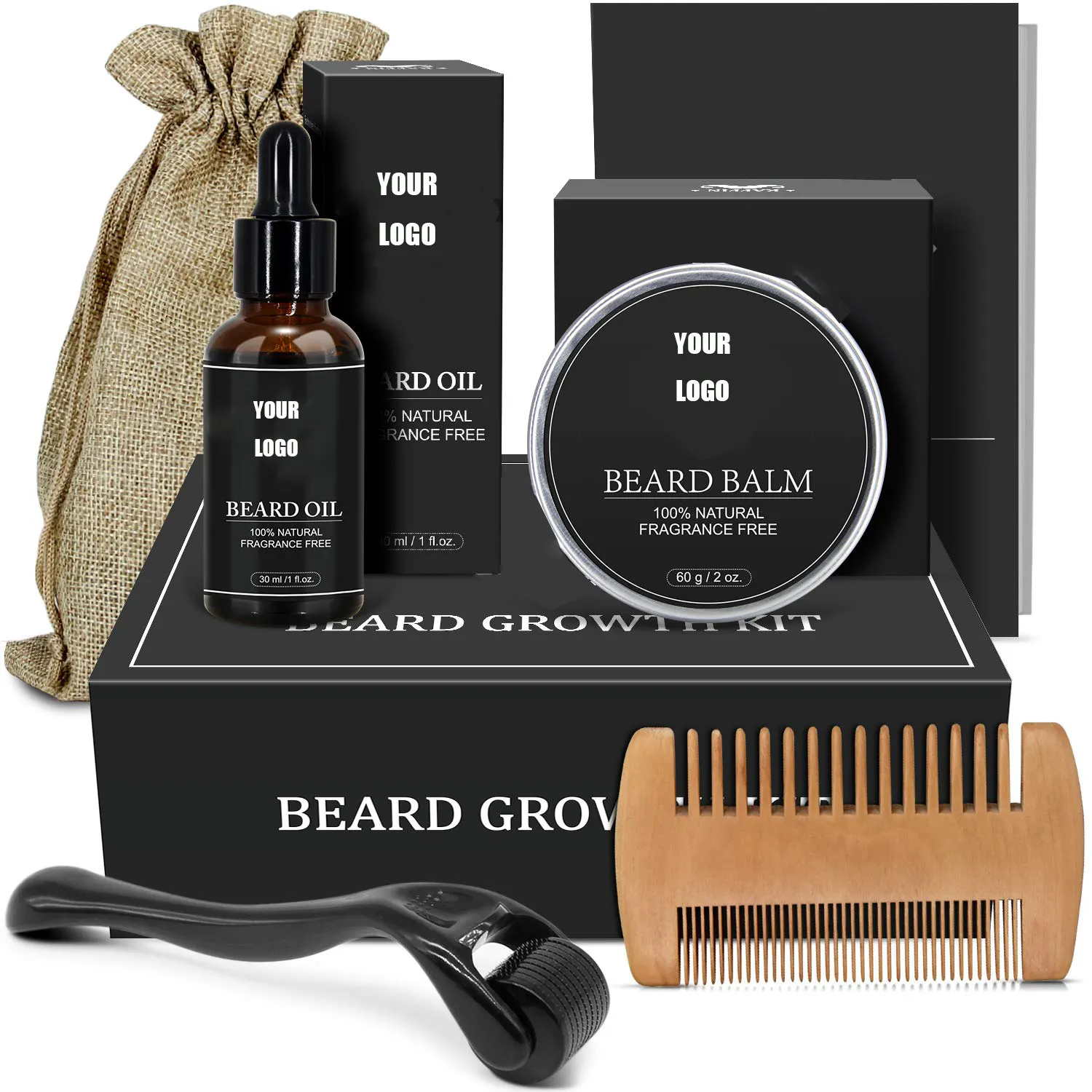 Private label 100% natural men grooming oil balm wax beard care kit with sandalwood beard oil organic