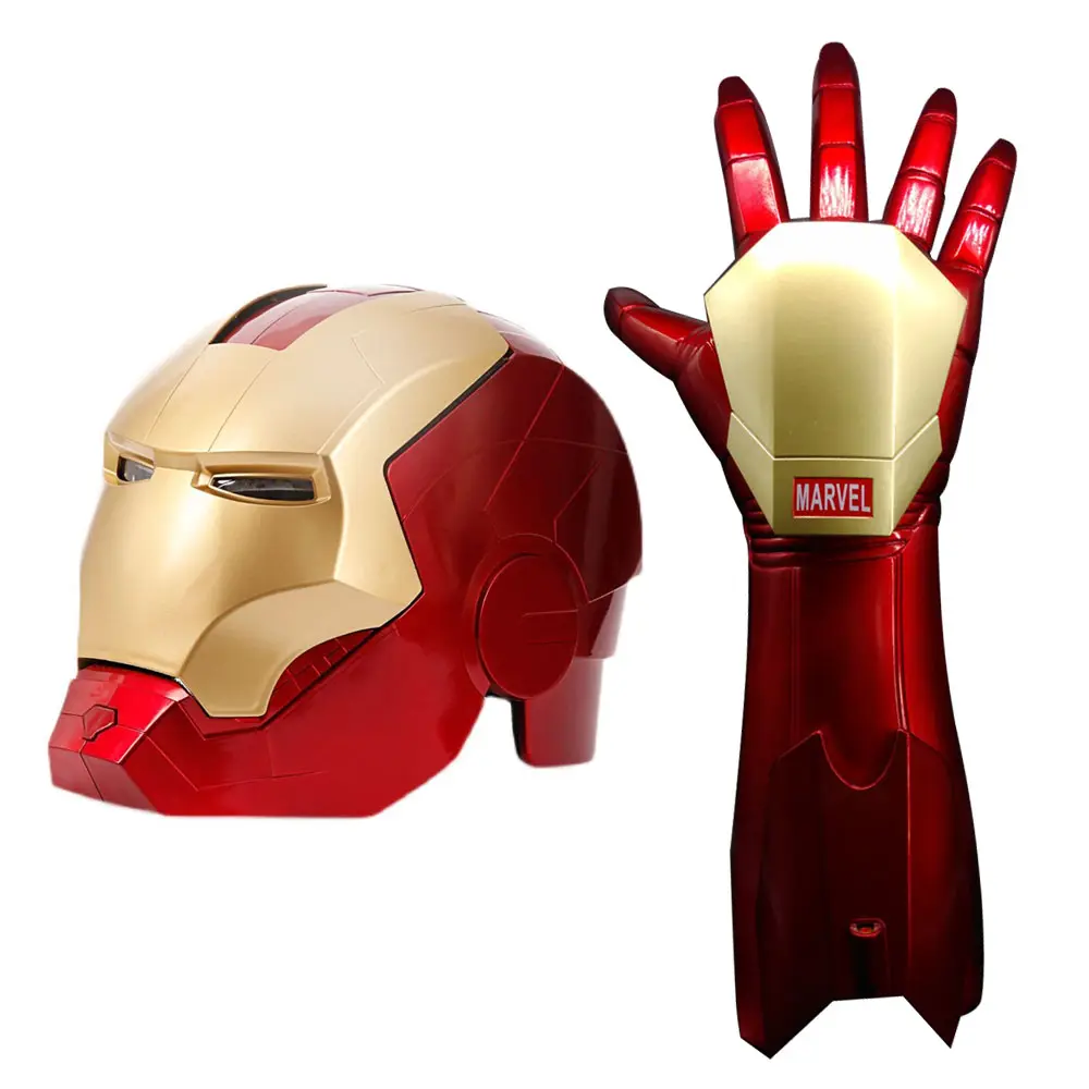 Supereroe indossabile Iron Man apribile casco incandescente 1:1 maschere con occhi Laser adulto bambino modello puntelli Cosplay