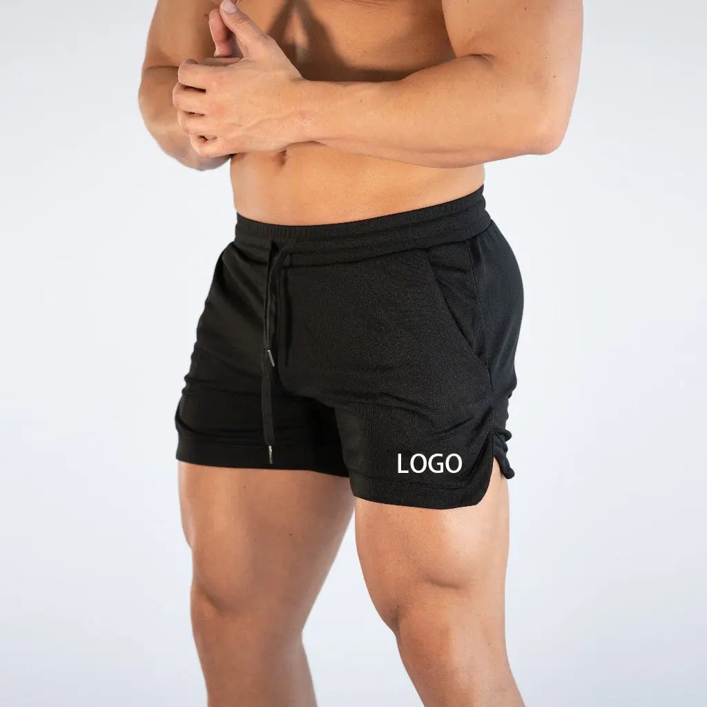 Hombres ropa deportiva pantalones cortos rápido seco hombres deportes pantalones cortos con bolsillos Plus tamaño Casual transpirable pantalones cortos de entrenamiento de logotipo personalizado