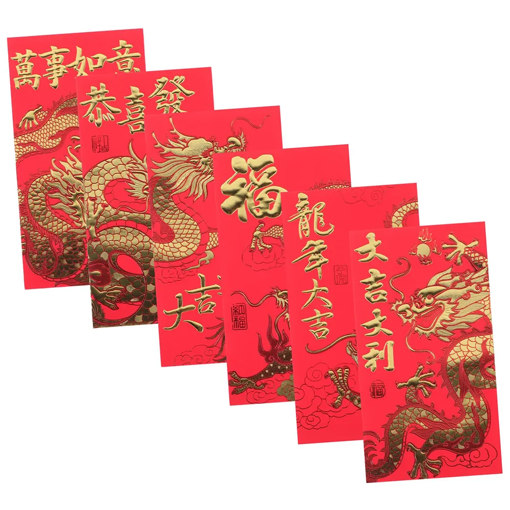ซองจดหมายสีแดงจีนพิมพ์ลายตามสั่งซองจดหมาย Hongbao ประจำปีของเทศกาลฤดูใบไม้ผลิมังกรสำหรับแพ็คเก็ตเงินนำโชค