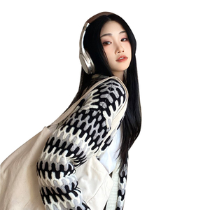 女式休闲提花蓬松针织冬季毛衣斜纹刺绣保暖