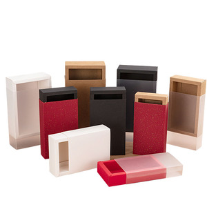 Recycled Drawer <strong>Box</strong> with PVC Window Rrctangle Kraft Paper <strong>Red</strong> Gold Silver Slim <strong>Box</strong> Drawer Folding Gift Slide Cardboard Packaging