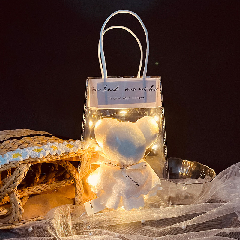 White teddy bear+ins self-adhesive bag+warm light