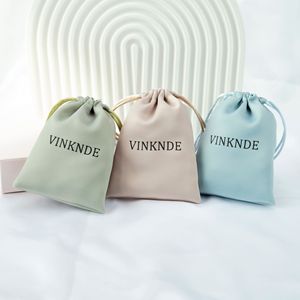 批发定制丝绳天鹅绒饰品包装拉绳袋拉绳袋带标志平放天鹅绒拉绳