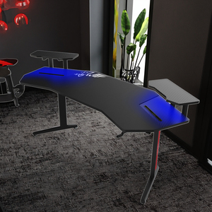 Escritorio de juegos RGB profesional moderno de 1,8 m, mesa de ordenador personalizada con forma de ala grande con bandeja de teclado LED, Material de Metal - Product Image 3