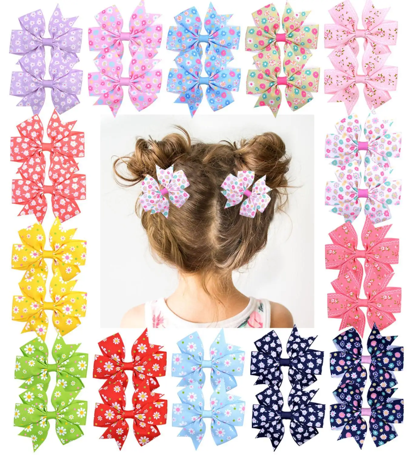 Cinta de grogrén de 3,2 pulgadas, lazos para el pelo, pinzas impresas para niñas, accesorios para el cabello, pasador hecho a mano, tocados para niños