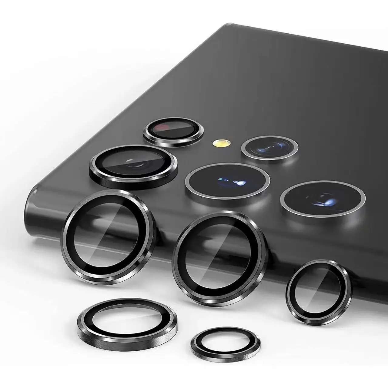 Per Samsung S24 S23 Ultra protezione per obiettivo per fotocamera del telefono in lega di alluminio vetro temperato schermo Cover anello protettivo