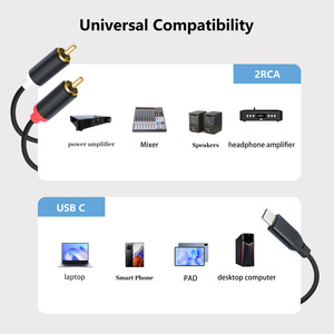 Fábrica tipo-c USB a dual RCA cable de audio de video macho decodificación incorporada RCA a tipo cable trenzado de nylon 1m 2m 3M tipo A RCA macho - Product Image 6