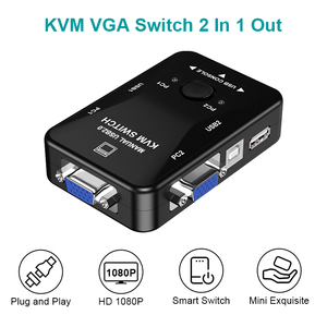 KVM交换机2端口手动VGA二合一切换器2台计算机用一个键盘和鼠标共享一个显示器 - Product Image 2