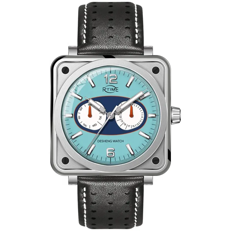 Oem Odm Designer Horloges Rvs Sweep Tweede Quartz Datum Week Branded Vierkante Horloges
