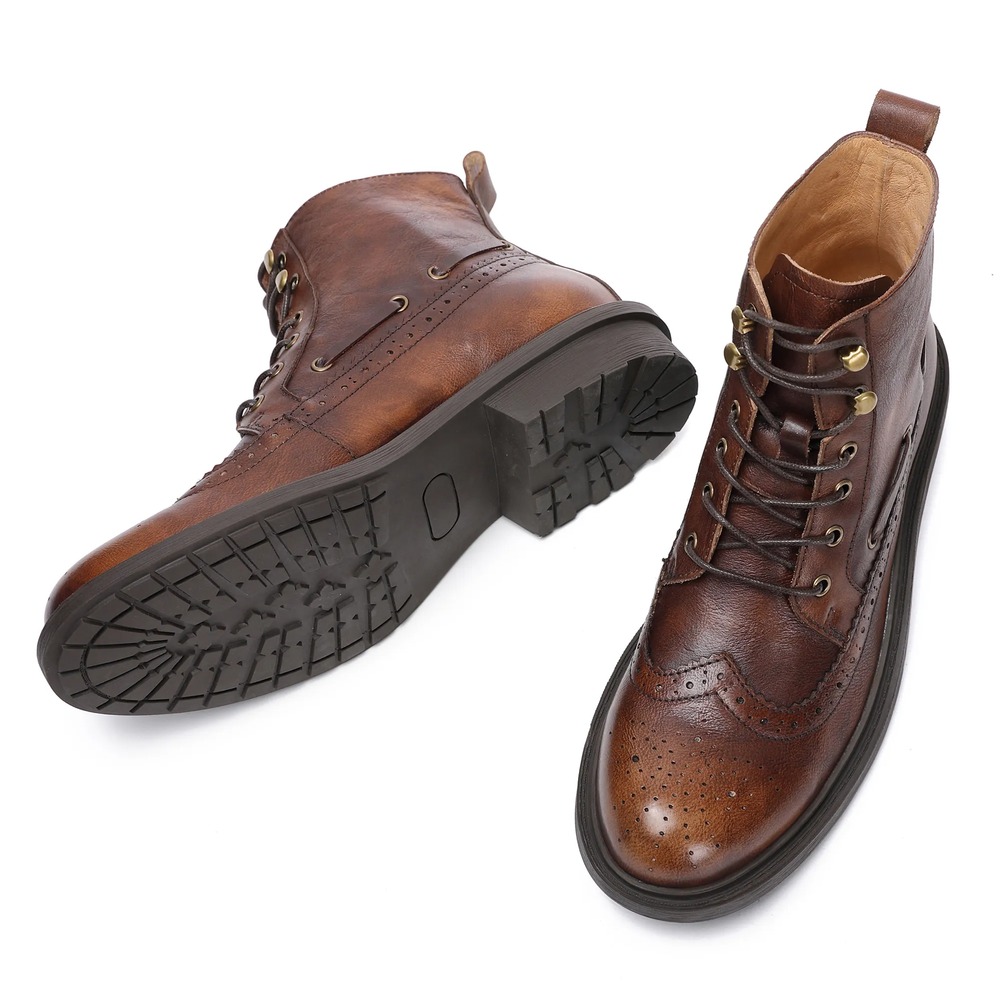 High end genuine leather Martin boots Brogue Pattern shoes leather locomotive boots for men