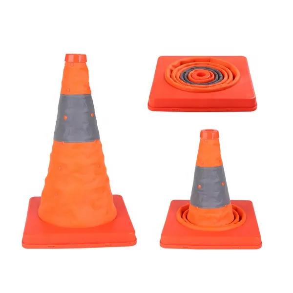 Traffic safety reflective collapsible led light Cone Car folding Safety Warning Cone Manufacturer with PP & ABS base