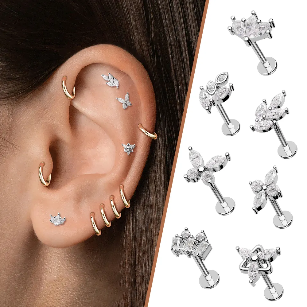 Topo G23 Titan 16G Threaded Labret Lip Piercing F136 Tai sụn Helix tragus Stud xỏ đồ trang sức