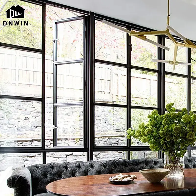 Fenêtre à battant en verre à faible émissivité en aluminium à cadre mince de style français pour villa ou appartement