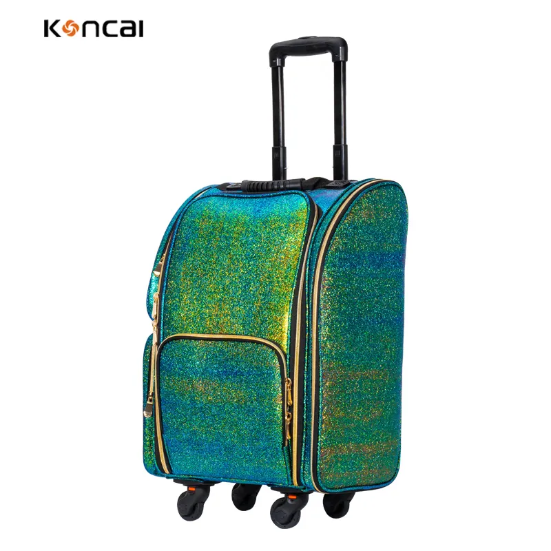 Borsa cosmetica di bellezza del carrello di rotolamento del cuoio dell'unità di elaborazione di verde brillante su ordinazione della fabbrica di FAMA KC-P42L