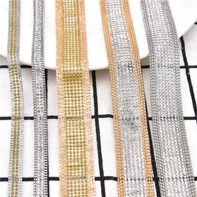 2Cm Wide Iron On Rhinestone Strip Tape Hot-Fix Crystal Bead Chain Wholesale Bridal Dress Clothing Belt Trousers Shoes Banding