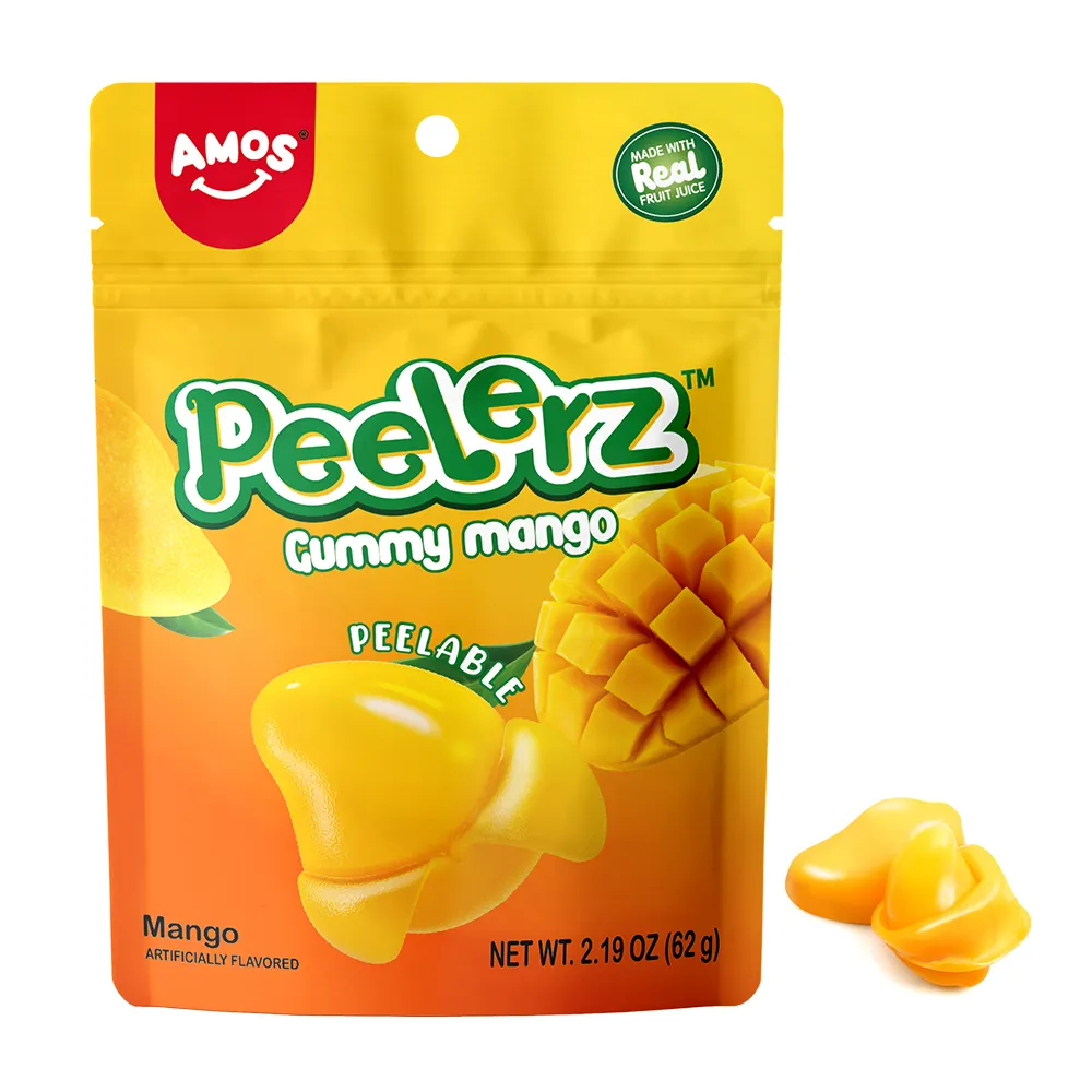 Amos Gummy Peelable Mango Sweet Halal Real Fruit Juice Peeling Mango Original Flavored Peeled Gummy Candy