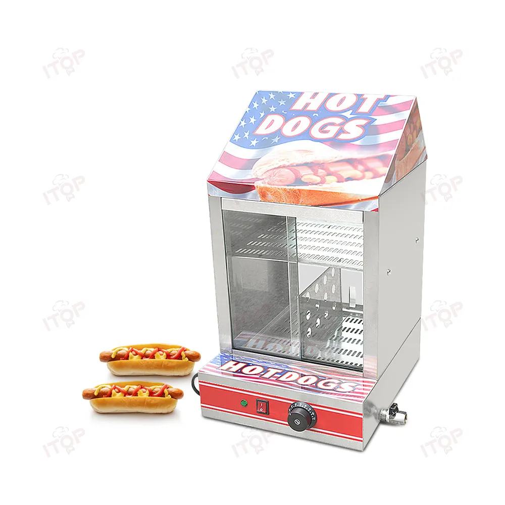 Hot Dog-Dampfer 2-stufiger Hütten-Dampfer für 175 Hot Dogs & 40 Brötchen Edelstahl elektrischer Brötchenwärmer Kocher