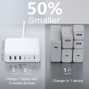 USB C快速充电器150W 6端口GaN台式PD充电站65W USB C笔记本电脑电源适配器兼容Mac Book 5V/3A输出