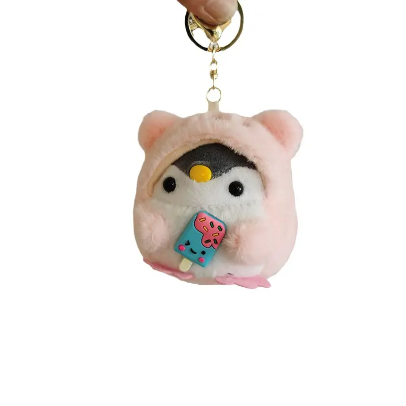 LLavero de Dibujos Animados de Pingüinos, Colgante de Helado de Felpa, Accesorios para Bolso, Muñeco de Peluche Kawaii