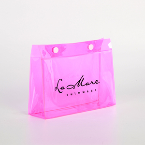 Özelleştirilmiş seyahat şeffaf taşınabilir Neon pembe renkli PVC kozmetik depolama makyaj çantası düğmesi ile - Product Image 1