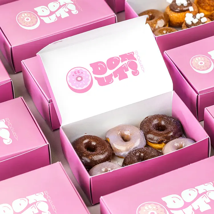 Benutzer definierte gedruckte Luxus süße Gebäck Dessert Mini Donuts Lebensmittel verpackung Donut Box