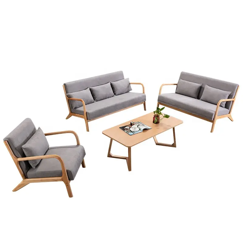 Ensemble de canapés modernes, mobilier de salon, combinaison de meubles, petite famille, bois massif, caoutchouc naturel, tissu en bois