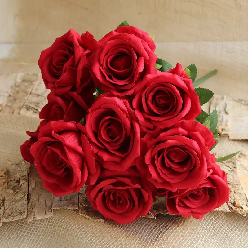 Wholesale 10 Heads Artificial Velvet Rose Bouquet for Home Wedding Decorative Artificial Flower
