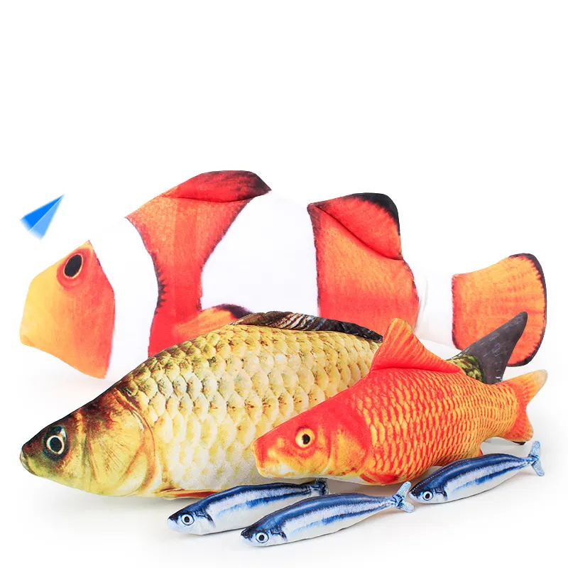 Wholesele Plush Simulation Fish With Catnip Animal Pets Interactive Toy Pet Cat Chew Toys In Stock
