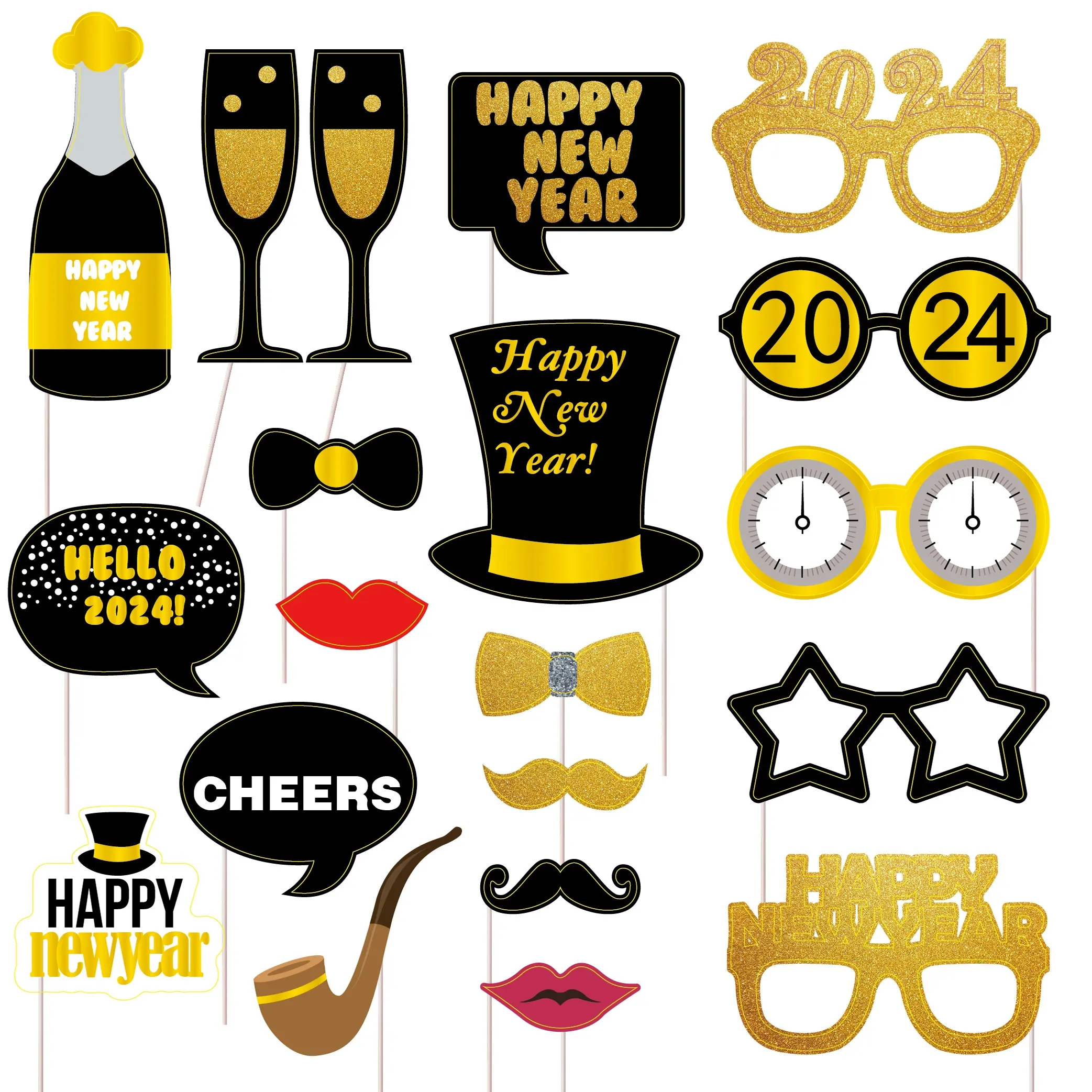 Pafu OEM New Years Eve Nguồn cung cấp bên 2024 chúc mừng năm mới đạo cụ 2024 bất long lanh 20pcs năm mới ảnh gian hàng đạo cụ