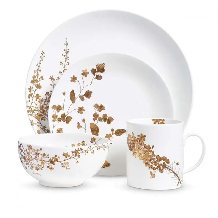 Vente en gros de porcelaine fine en céramique New Bone China 15 20 25 30 Pcs table Assiette blanche Vaisselle Banquet Ensembles de vaisselle