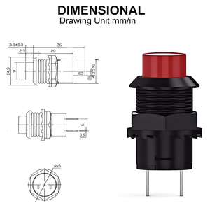 SPST Latching Type Push Button <strong>Switch</strong> AC 250V/<strong>1.5A</strong> 125V/3A Red Cap Metal Electronic Structure IP65 Level Off/ON - Product Image 2