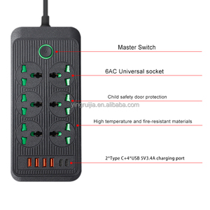 工厂批发通用电源板6个插座，带4个USB和2个Type-C 5V 3.4A端口，多插头延长线电源插座 - Product Image 6