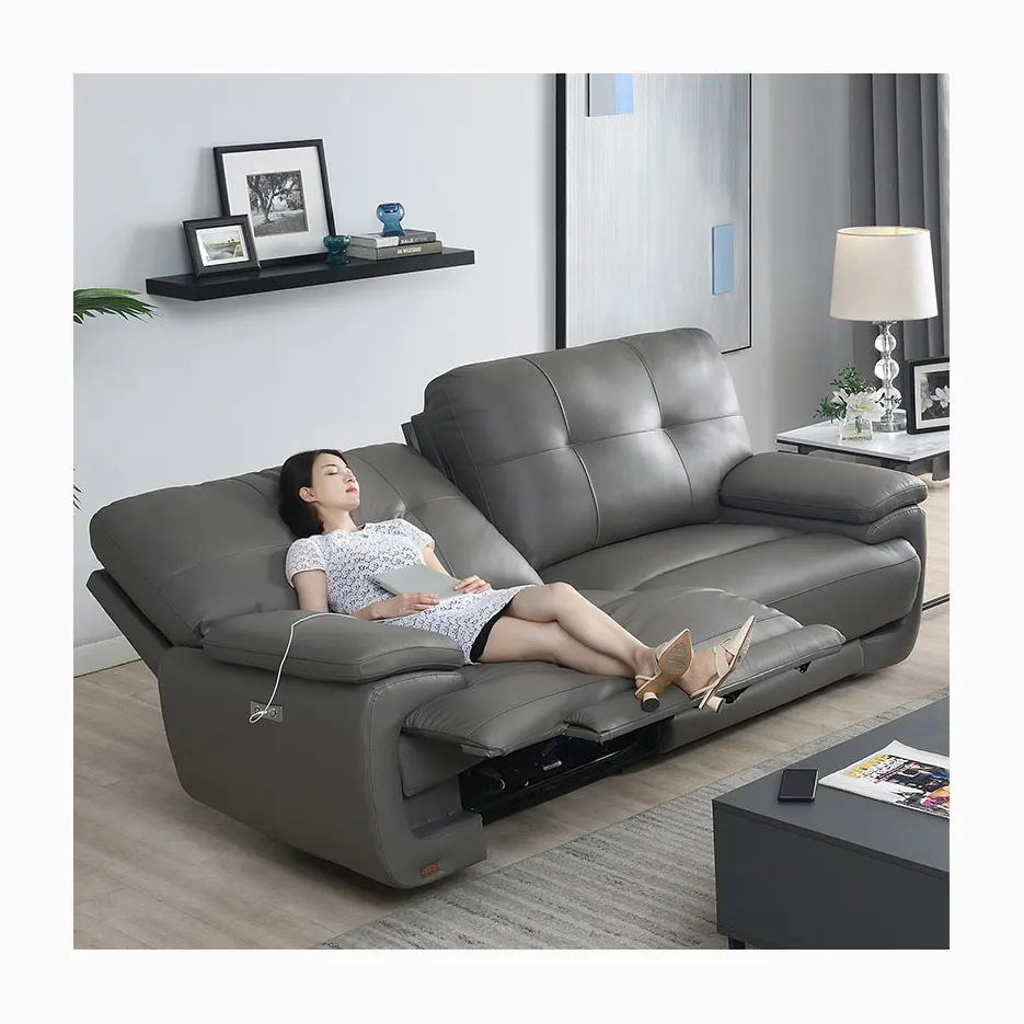 Moderni eleganti divani in vera pelle di lusso per soggiorno mobili mobili mobili reclinabili manuali set 3 2 1