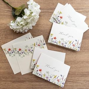การ์ดขอบคุณลายดอกไม้กลางฤดูร้อน4x6ใบมีหลายแพ็กกับซองจดหมายแบบลอกและปิดผนึกซองจดหมายดอกไม้ป่างานแต่งงาน - Product Image 1