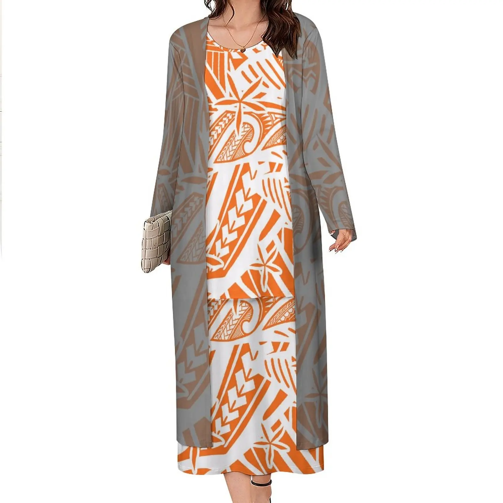 Nuovo design polinesiano puletasi abiti donna casual abito tribale set plus size abito gonne cardigan cappotto 2 pezzi set personalizzato