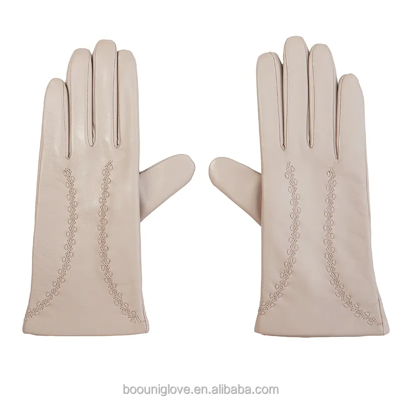 Kış sıcak için kremsi beyaz renk moda bayanlar sürücü eldivenleri