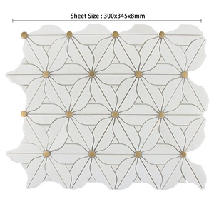 Thiết kế sang trọng màu trắng và vàng không thường xuyên nhà bếp backsplash bằng tia nước đá cẩm thạch Gạch <span class=keywords><strong>Mosaic</strong></span> với kim loại - Product Image 2