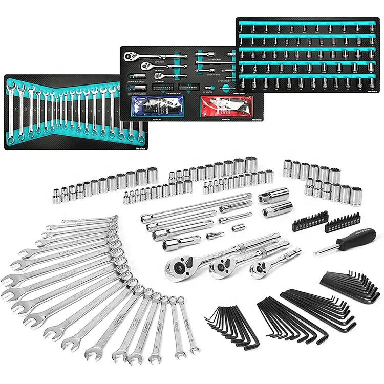 DURATECH-Juego de enchufes y llaves de 90 dientes, juego de herramientas mecánicas para reparación de automóviles, 149 piezas
