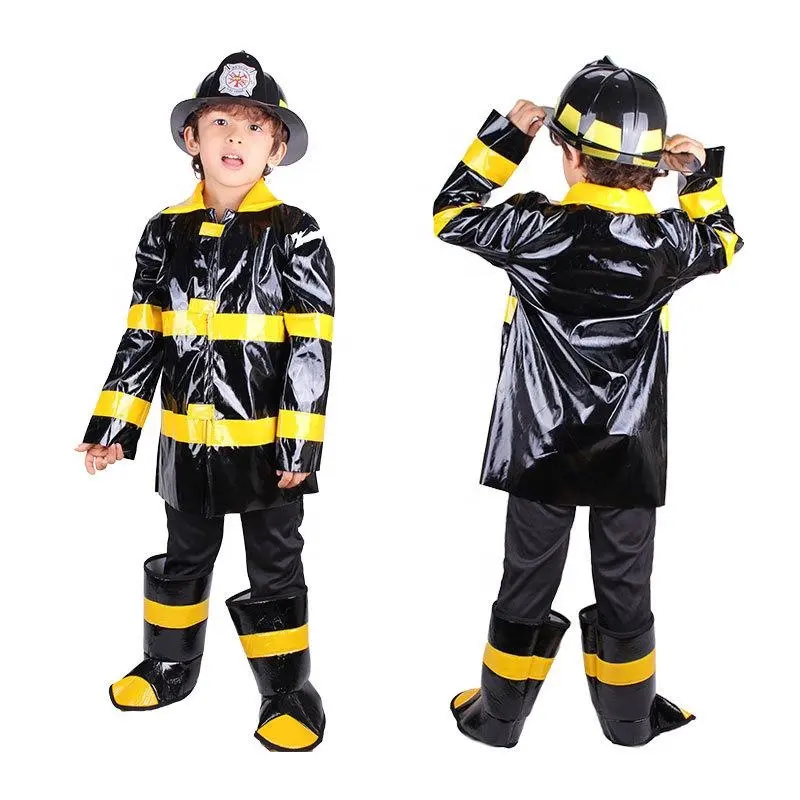 Fantasias infantis de alta qualidade, suaves, dia das bruxas, bombeiros, vestuário, uniforme para cosplay