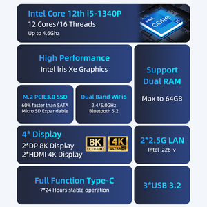 Intel Core 13th GenミニPC I5-1340P Iris Win11 12コア16スレッドWifi6 DDR5 Type-C 3スクリーン出力小型コンピュータ - Product Image 3